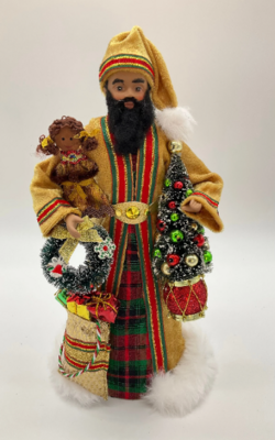 Black Santa Figure, African American Santa Claus - Regal Gold