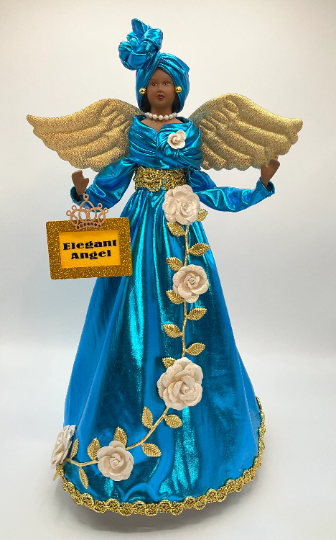 Elegant Angel Tree Topper, African American Angel Tree Topper, Christmas Decor - Turquoise