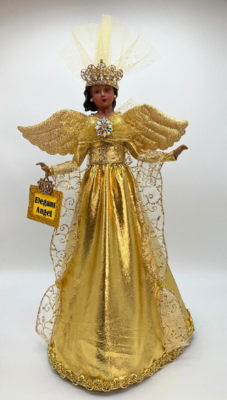 Elegant Angel Tree Topper, African American Angel Tree Topper, Gold Christmas Angel, Gold Christmas Decor