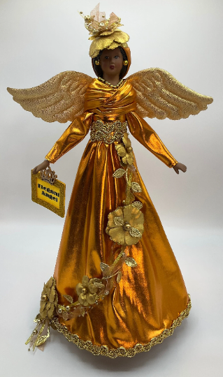 Elegant Angel Tree Topper, African American Angel Tree Topper, Copper and Gold Christmas Angel