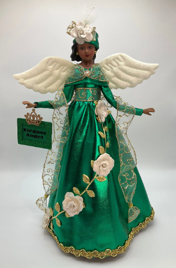 Elegant Angel Tree Topper, African American Angel Tree Topper, Emerald Green Christmas Angel, Christmas Decor