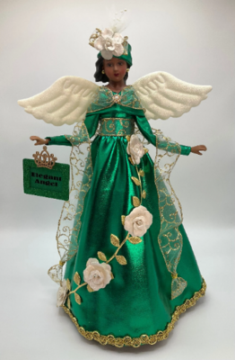 Elegant Angel Tree Topper, African American Angel Tree Topper, Emerald Green Christmas Angel, Christmas Decor
