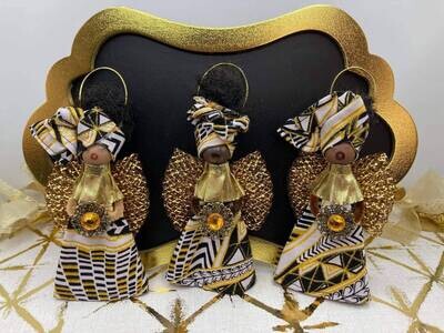 Blessed Angel African Ornament, Angel Ornament - Ankara White and Gold