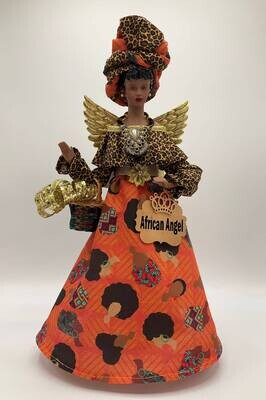 Handcrafted African Angel Tree Topper - Vibrant Orange Pride, Joy and Beauty