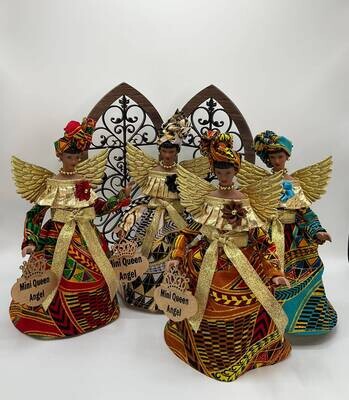 Small Tree Topper, African American Angel Tree Topper, Angels, Gold Christmas Decor, Small Christmas Ornaments - Ankara Swirl Fabric