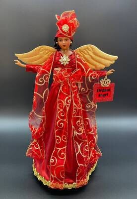 Red Angel Tree Topper, Christmas Angel Tree Topper, African American Angel Tree Topper, Elegant Christmas Decor