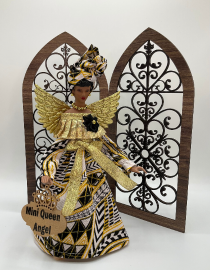 Small Tree Topper, African American Angel Tree Topper, Angels, Gold Christmas Decor, Small Christmas Ornaments - Ankara Swirl Fabric, Which Mini African Queen Angel do you want?: African White &amp; Gold