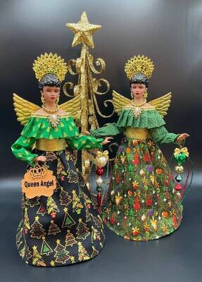 Handcrafted African American Queen Angel Tree Topper Holding Ornaments