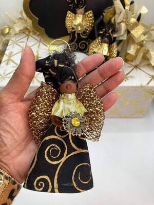 Blessed Angel Ornament - Black and Gold Swirl