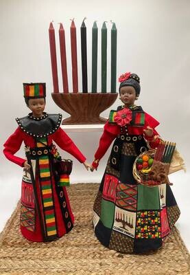 Kwanzaa Figurines, Male and Female Black Ethnic Figurines, Kinara Candleholder, Kwanzaa Education, Happy Kwanzaa Holiday, Red Black Green