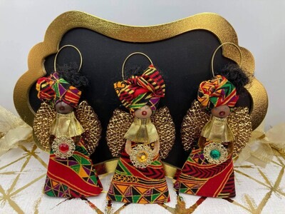 Blessed Angel African Ornament, Angel Ornament - Kente Red Swirl