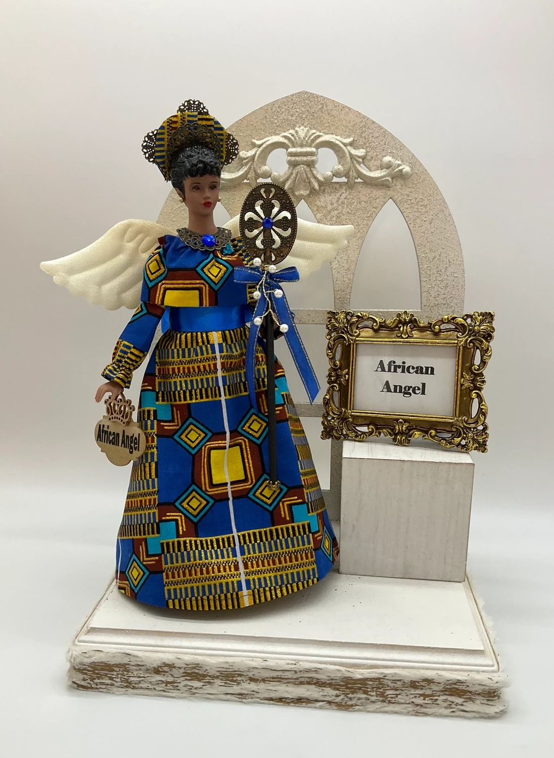 African Queen Angel Tree Topper - Handcrafted Vibrant Geometric Fabric - Celebrate Culture &amp; Heritage, Please Select your African Queen Style: Indigo Blue African Queen