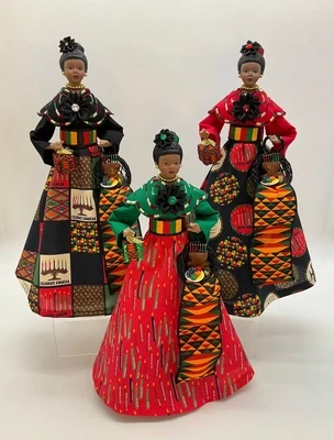 Female 16 inch Kwanzaa Figurines - Handcrafted with symbols of Unity, Purpose and Creativity