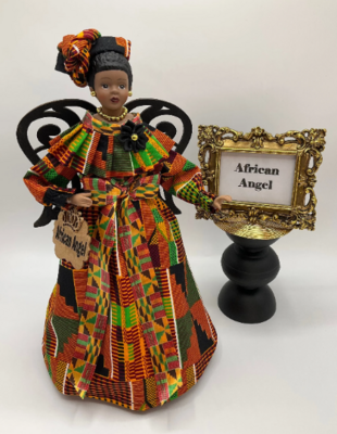 Afrocentric Angel Tree Topper, African Kente Print, Ethnic Christmas Decor, Christmas Centerpiece