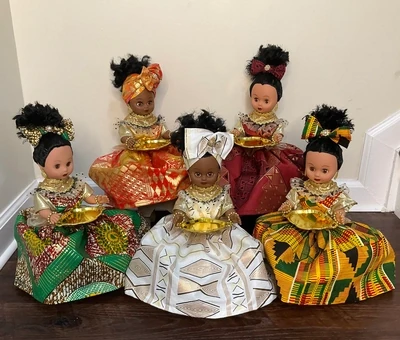 African Princess Sitting Doll, Doll Figurine Holding Candy Tray, Black Doll, Holiday Table Decorations