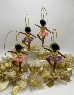 Ballerina Ornament, African American Ballerina - Pink and Lavender Tutus