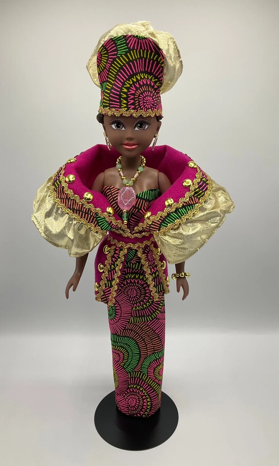 Black Vinyl Doll - Pink and Green