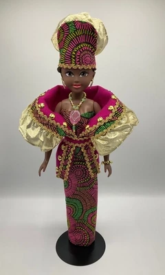 Black Vinyl Doll - Pink and Green