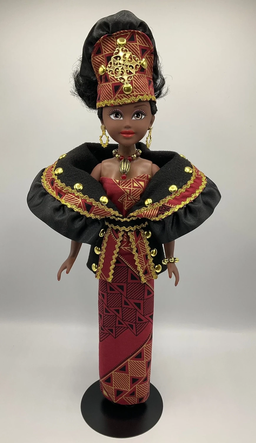 Black Vinyl Fashion Doll - Burgundy and Black