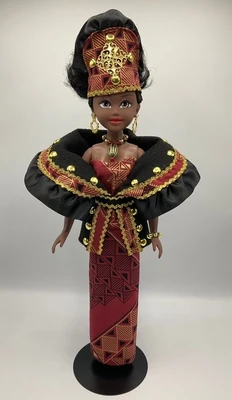 Black Vinyl Fashion Doll - Burgundy and Black