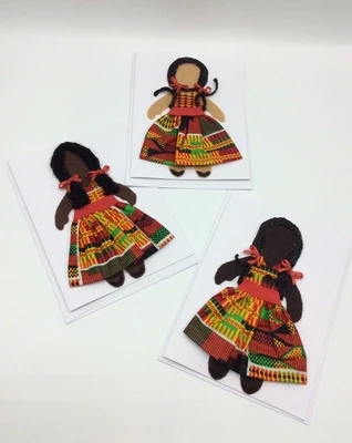 Handmade Blank Greeting Cards, Ankara Kente Fabric, Blank Note Cards, Black Girls  - Kente Fabric Red