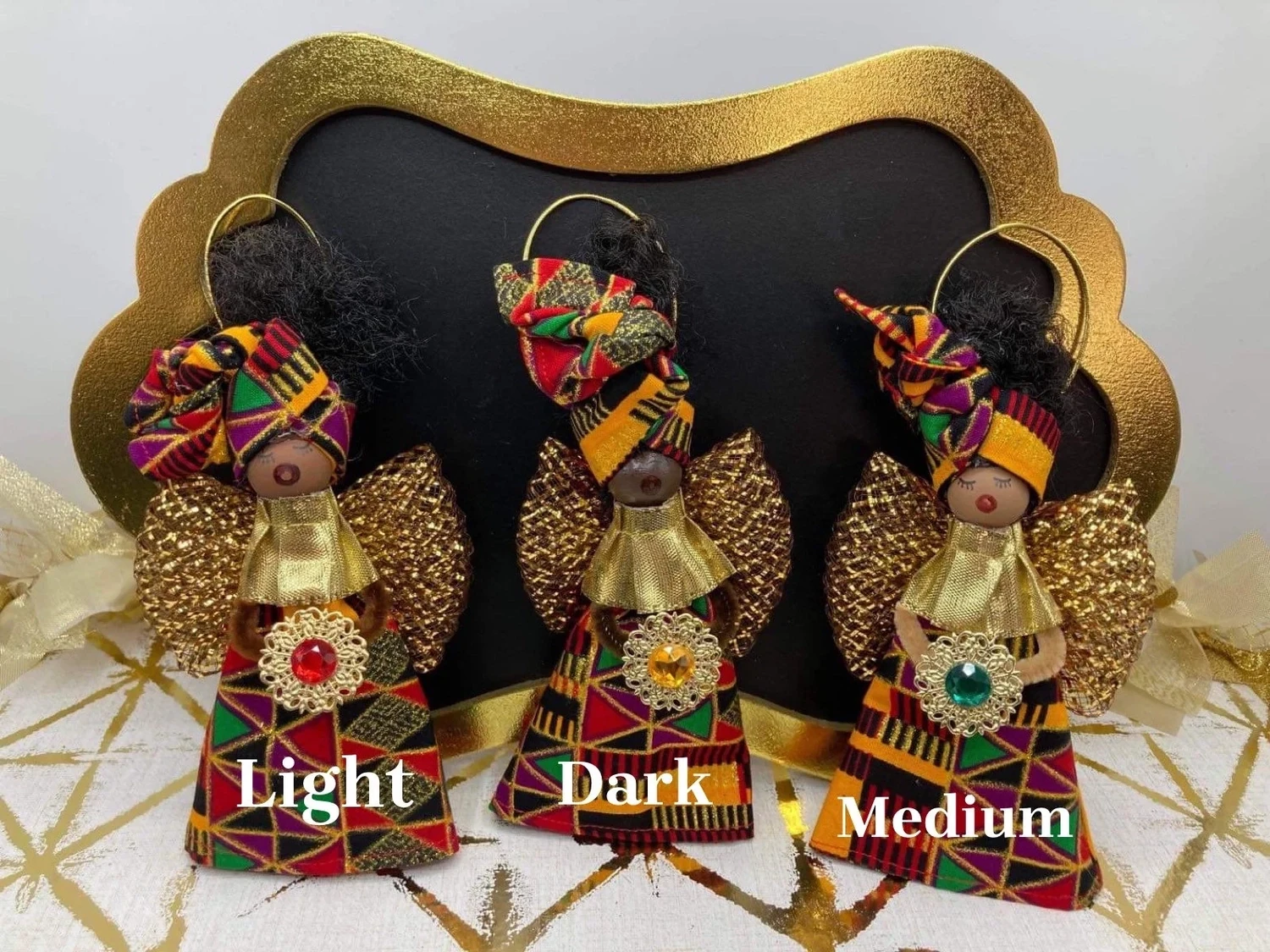 Blessed Angel Ornament - Red Triangle, Red Triangle Fabric - Select Skin Tone: Light Skin Tone