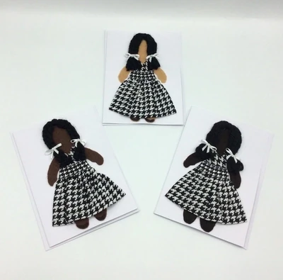Houndstooth Handmade Notecards, African American Greeting Cards, Black Girls Figures, Birthday Cards  - Houndstooth