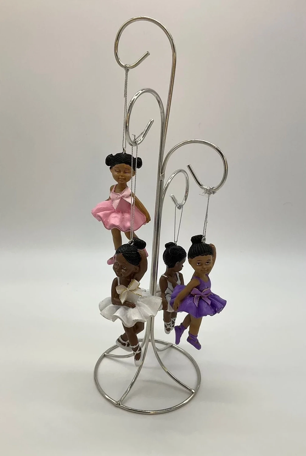 Set of Four Black Ballerina Ornaments - Pink, Lavender, White