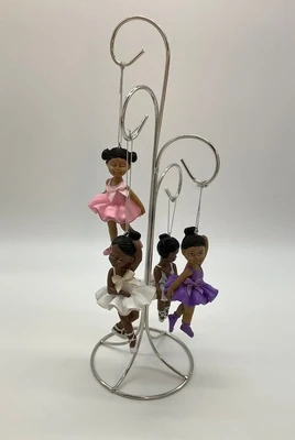 Set of Four Black Ballerina Ornaments - Pink, Lavender, White