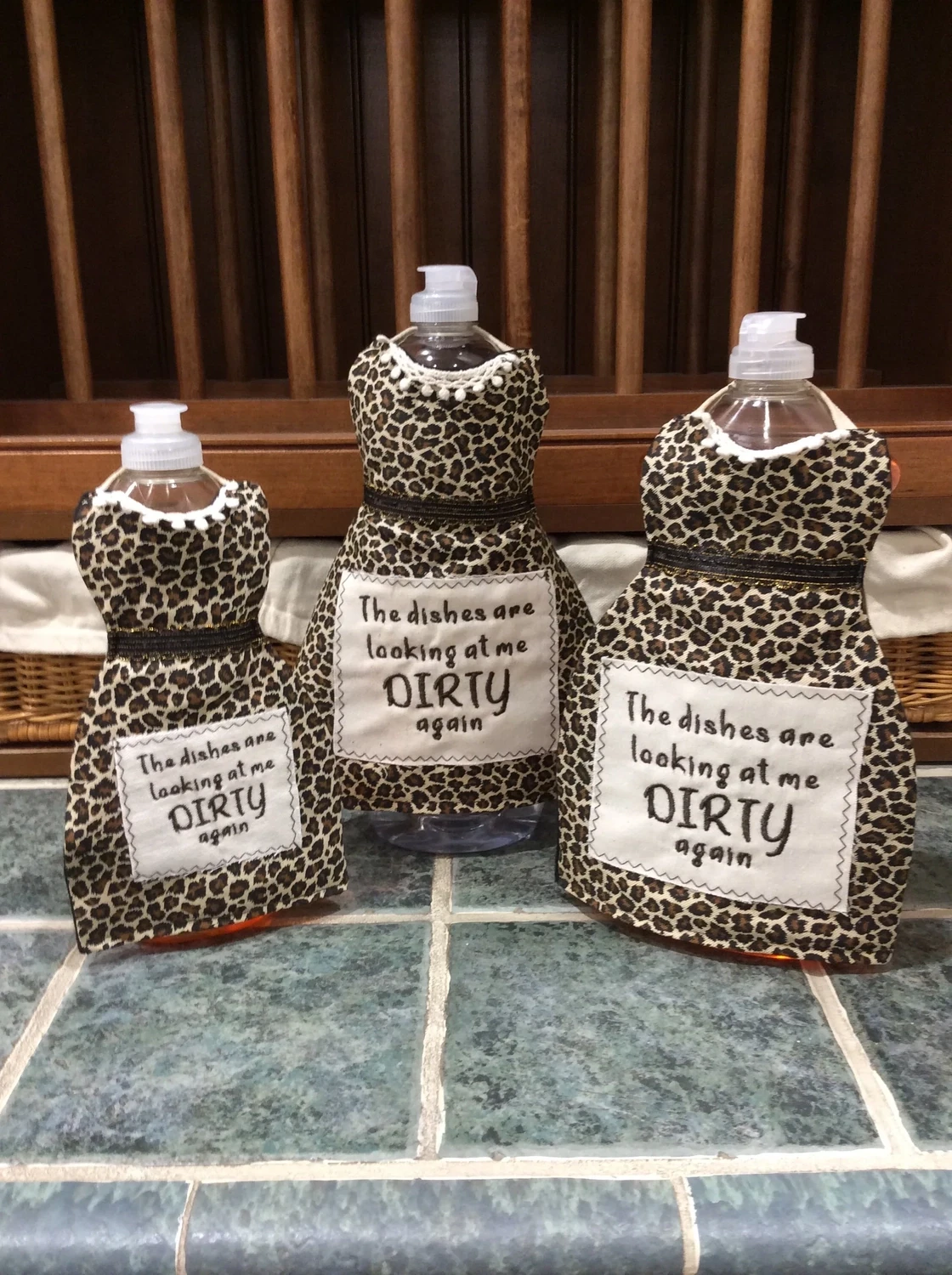 Kitchen Dish Soap Dress Cover, Dish Soap, Dish Soap Bottle Cover, Liquid Soap Bottle Apron - BEST SELLING - Embroidered Animal Print, Select Dress Cover Size: Small - 14 fl oz