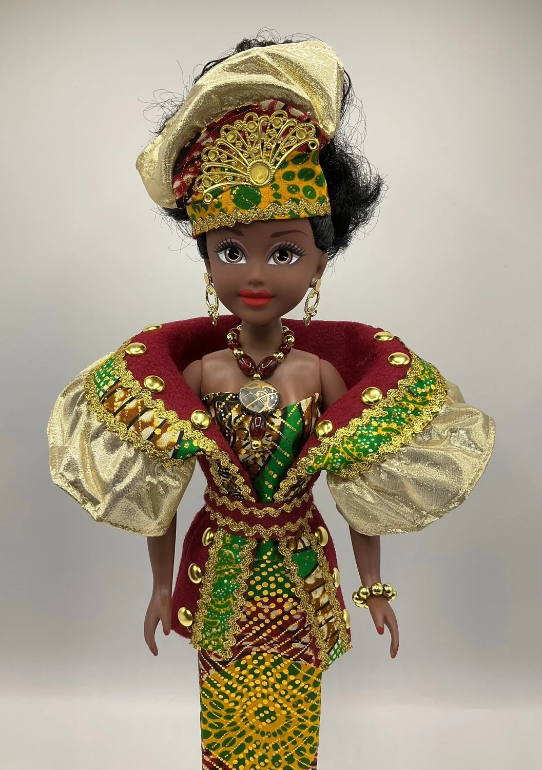 African American Vinyl Fashion Doll - Gold Metallic Burgundy
