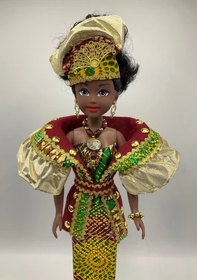 African American Vinyl Fashion Doll - Gold Metallic Burgundy