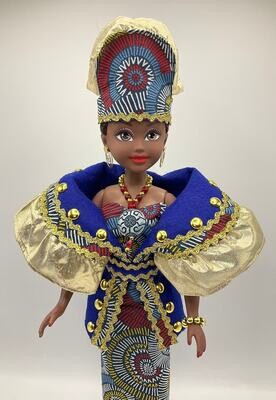 African American Vinyl Fashion Doll - Metallic Gold Blue
