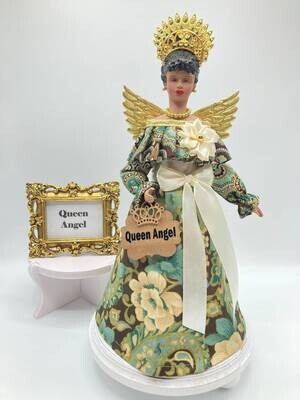 Black Angel Tree Topper, African American Tree Topper, Queen Angel, Holiday Centerpiece, Christmas Angel - Floral Green &amp; Gold
