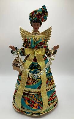 Angel Tree Topper - Ankara Turquoise and Gold