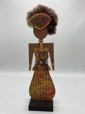 Wood Gallery Doll, OOAK, Kwanzaa Doll - Ankara Brown Dot