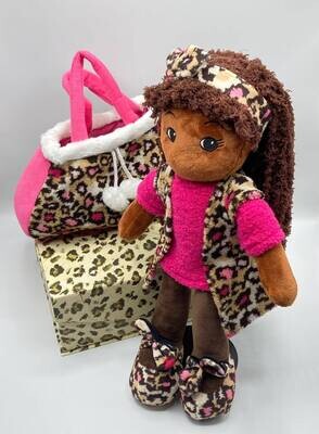 Leopard Cheetah Print Doll and Purse, Plush Black Doll, Cute Birthday Gifts for Girls