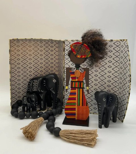 Handcrafted Ethnic Inspired Cut Wood Egyptian Replica Dolls for Home Decor - Kente Mud Cloth, Please select your Egyptian Doll: Kente Soul