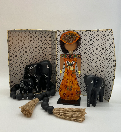 Handcrafted Ethnic Inspired Cut Wood Egyptian Replica Dolls for Home Decor - African Ankara Mudcloth Print, Please select your Egyptian Doll: Orange Oasis