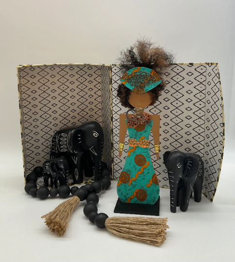 Handcrafted Ethnic Inspired Cut Wood Egyptian Replica Dolls for Home Decor - Modern African Print, Please select your Egyptian Doll: Lady Hotep
