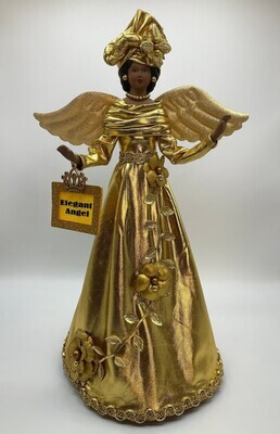 17 Inch Porcelain Angel, Gold Layered Tunic Bodice, Gold Jewelry, Puffy Angel Wings