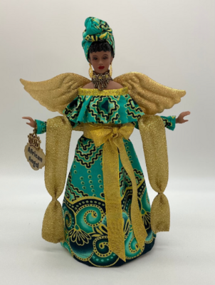 African American Queen Angel Figurine - Afrocentric Figurine - Teal, Black, Gold