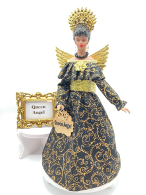 African American Queen Angel Tree Topper for the Holidays in Black and Gold
