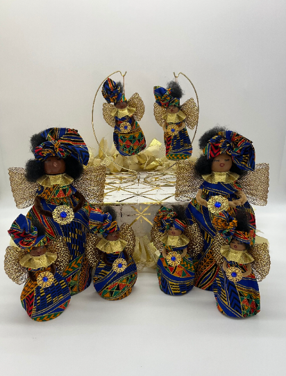 Afrocentric Angel Tree Topper and Ornament - Holiday Decor - Blue Swirl