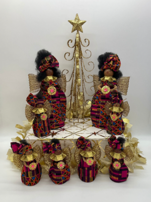 African American Christmas Tree Topper, Afrocentric Ornament, Holiday Decor, Handmade Angels - Pink Triangle