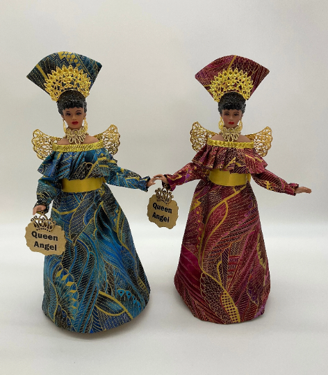 Handcrafted Angel Tree Topper - Royal Blue, Burgundy, Gold Figurine