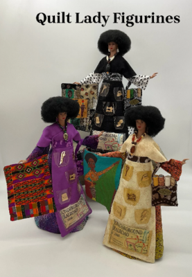 Quilt Lady African American Figurine Holding Mini Small Quilt