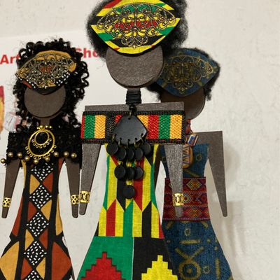 African Art Wood Egyptian Paddle Dolls