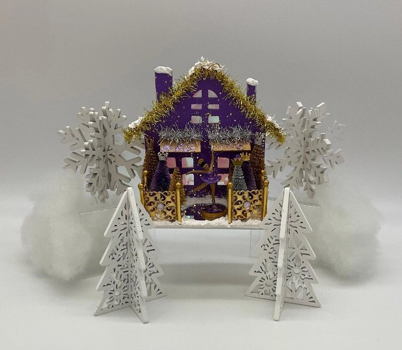Princess Ballerina House Ornament - African American Ballerina, Putz House - Lavender, Silver and Gold, Please select your Lavender Ballerina House: Light Complexion