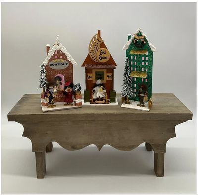 Set of Three Holiday Village House Ornaments
